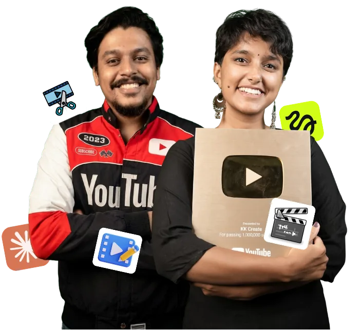 The KK Create hosts holding their YouTube Gold Play Button